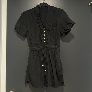 Zara Black Romper with Drawstring Waist and buttons